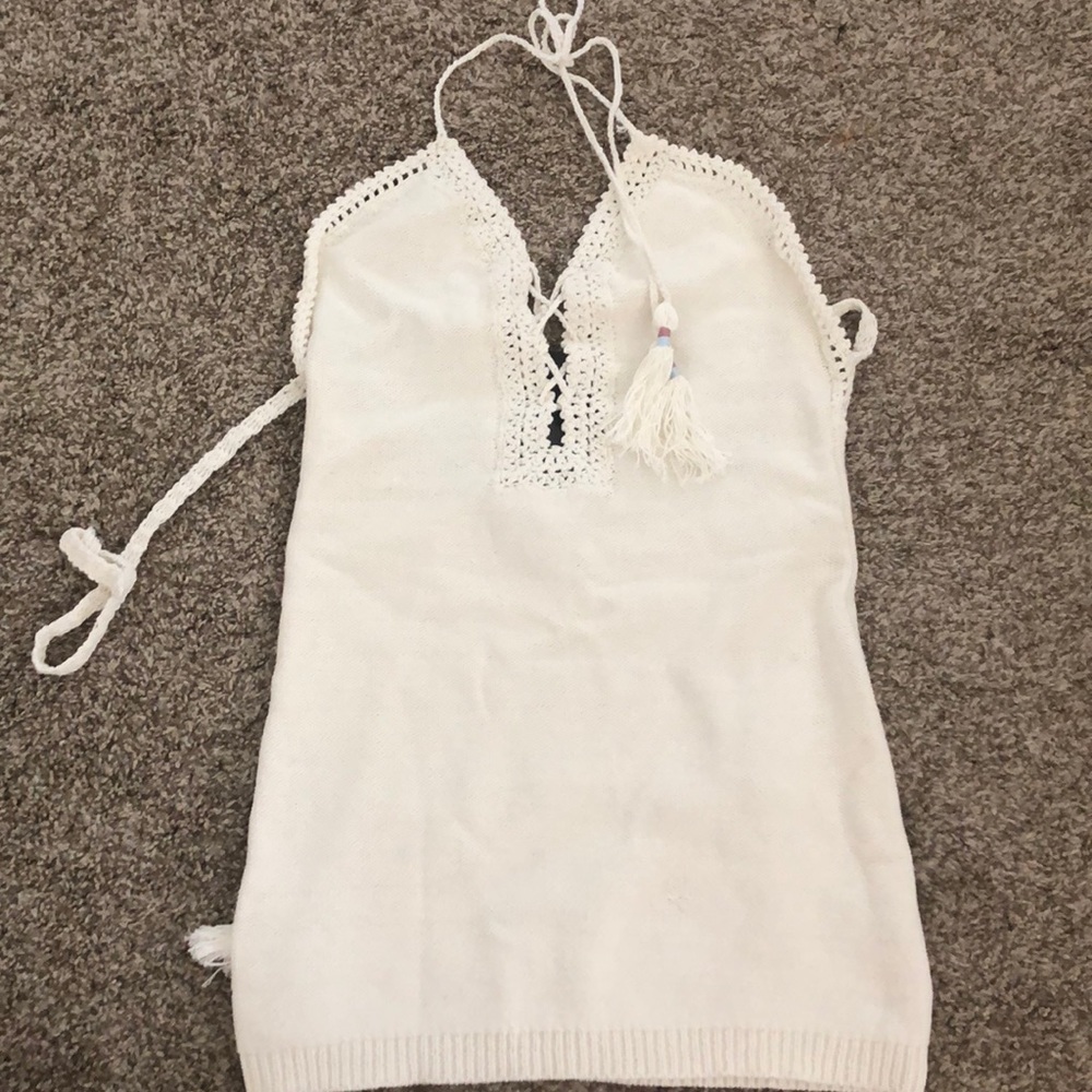 Crochet mini dress.